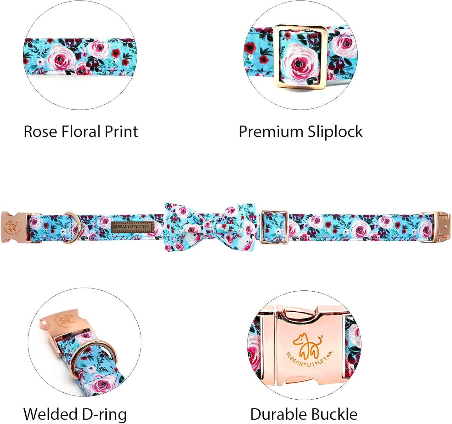 Elegant little tail Dog Collar, Rose Print Pet Collar Summer Dog Collar Durable Metal Buckle Dog Collars Cotton Pet Adjustable Dog Collars for Small Dogs