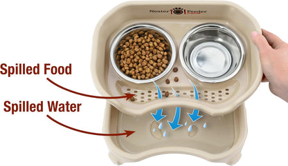 Neater Feeder Express Mess Proof Dog Bowls Elevated for Small Breeds Under 15 Lb, Made in USA, No Spill Raised Dog Food Bowl Stand, Stainless Steel Food and Water Bowl Set, Feeding Station, Almond