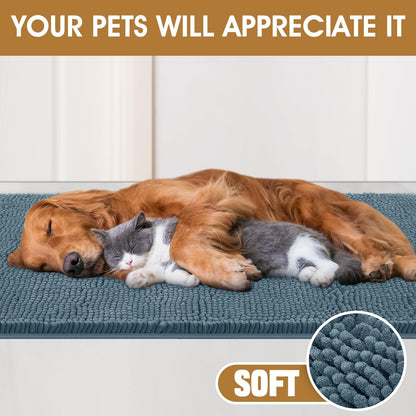 IM HOME Dog Door Mats for Muddy Paws, Chenille Absorbent Door Mats, Non Slip Heavy Mud Mat for Dogs, Soft Indoor Door Mat for Entryway, Mud Paws, Inside Floor,36" X 24", Dusty Blue