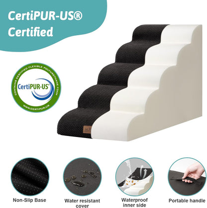 Dog Stairs for High Bed 22.6" H, Small Dog Step for Puppy, Older or Cat, Curved Ramp for Car, Ladder with High Density Foam, Lightweight, Durable, 15.7x33x22.6 inch, 5 Step, Black - Pawvie