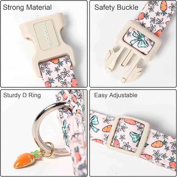 DOGWONG Easter Dog Collar-Cute Pink Easter Carrot Dog Collar, Easter Pet Collars Puppy Collar Gifts with Quick Release Buckle for Girl&Female Dogs,XL