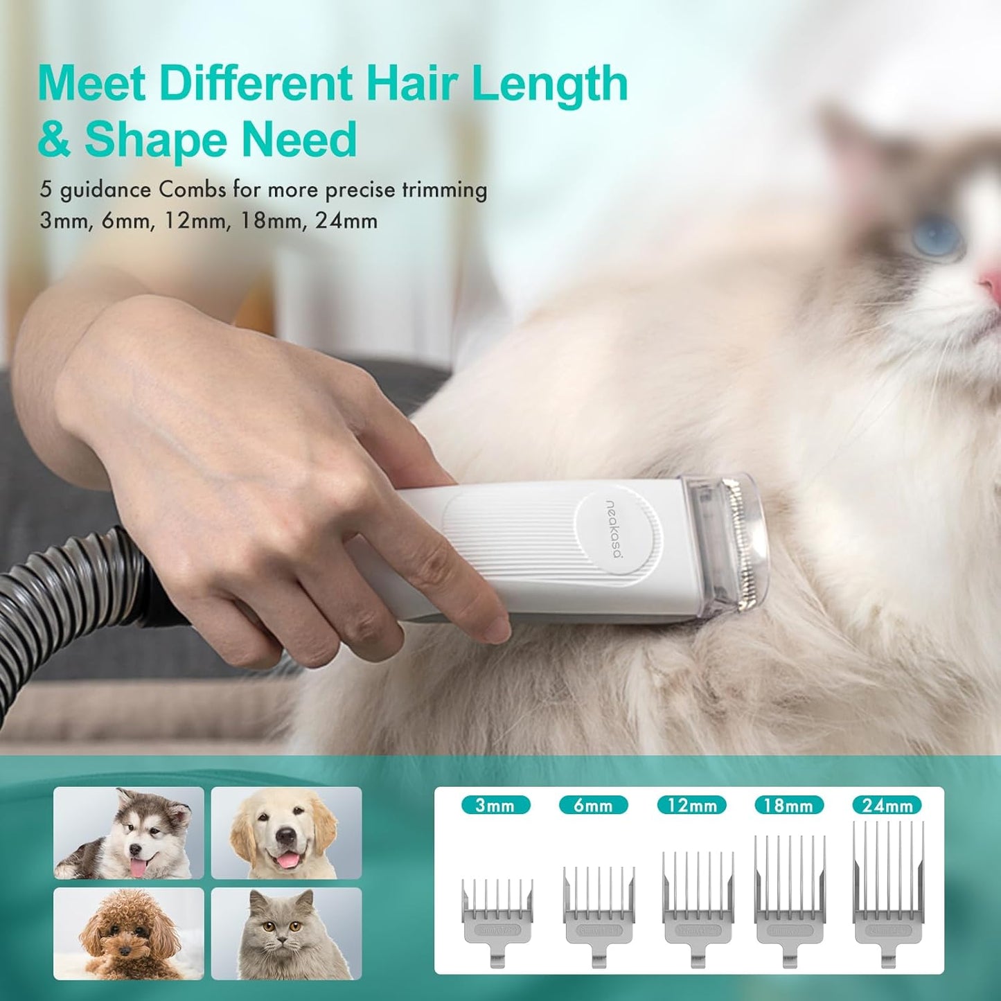 Neakasa P1 Pro Pet Grooming Kit & Vacuum Suction 99% Pet Hair, Professional Clippers with 5 Proven Grooming Tools for Dog and Cat