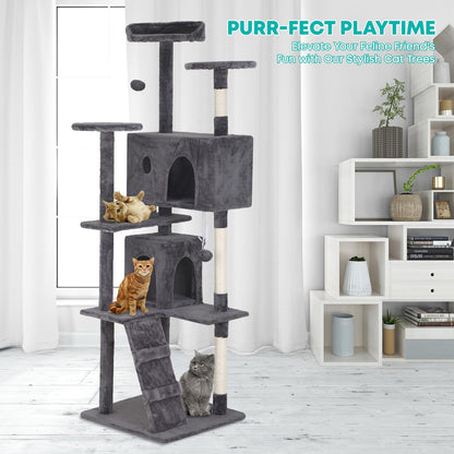 FDW Cat Tree 70in Cat Tower Multi-Level Durable Cat Scratching Post & Cozy Fun Cat Jumping Platform Space Saving Cat Condo Pet Play House for Indoor Cats,Light Gray