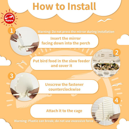 Agape Parakeet Mirror with Perch & Slow Feeder, Bird Cage Accessories for Small Parrots to Expend Energy, Bird Toys for Boredom&Anxiety, Interactive Toy for Cockatiel, Lovebird, Conure, Finch, Budgies