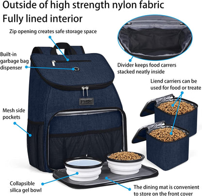 BAGLHER丨Dog Travel Bag, Airline Approved Pet Supplies Backpack, Dog Travel Backpack with 2 Silicone Collapsible Bowls and 2 Food Baskets - Pawvie