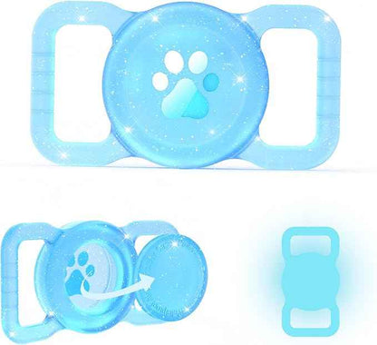 SANKALA Luminous Airtag Dog Collar Holder, [1 Pack] Glittery Waterproof Airtag Holder for Dog, Silicone Full Body Covered Anti-Lost Protective Airtag Case - Fits All Width Pet Collars, Blue Glitter