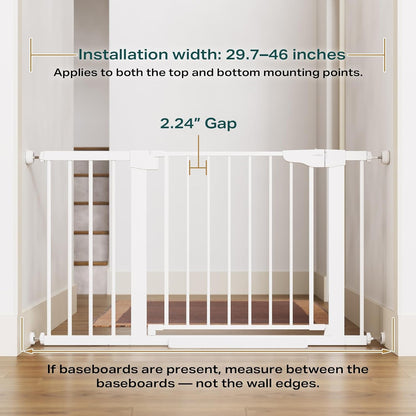 Cumbor 2 Pack 29.7-46" Baby Gate for Stairs, Mom's Choice Awards Winner-Auto Close Dog Gate for doorways, Easy Install Pressure Mounted Pet Gates indoor, Easy Walk Thru Wide Safety Gate for Dog, White