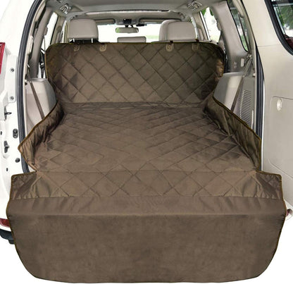 F-color SUV Cargo Liner for Dogs, Water Resistant Pet Cargo Cover Dog Seat Cover Mat for SUVs Sedans Vans with Bumper Flap Protector, Non-Slip, Large Size Universal Fit, Brown - Pawvie
