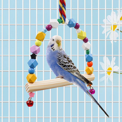 2 Pack Bird Swing, Hanging Colorful Wooden Parrot Perch Stand Toy, Bird Cage Accessories, Suitable for Small to Medium Birds Parrots Parakeets Cockatiels Conure Budgies Love Birds