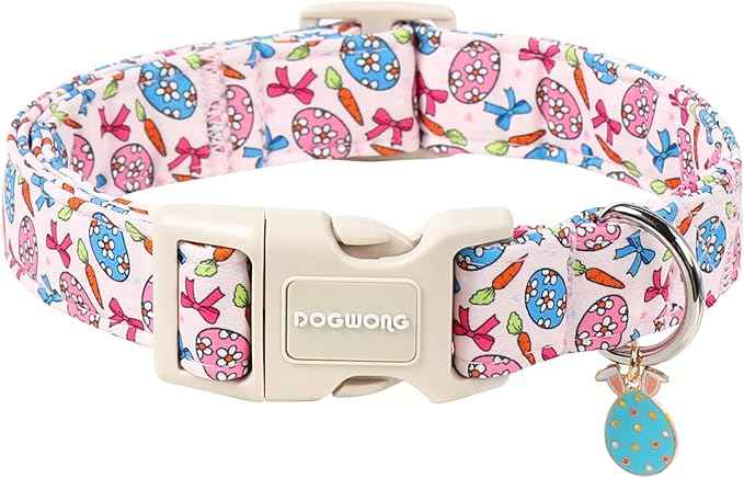 DOGWONG Easter Dog Collar-Cute Pink Easter Egg Dog Collar, Easter Cattot Collars Puppy Collar Gifts with Quick Release Buckle for Girl&Female Dogs,XL