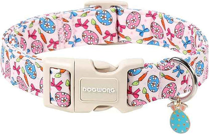 DOGWONG Easter Dog Collar-Cute Pink Easter Egg Dog Collar, Easter Cattot Collars Puppy Collar Gifts with Quick Release Buckle for Girl&Female Dogs,XL