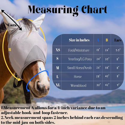 Horse Fly Mask, Adjustable Fly Masks for Horses with Ears, UV Protection from Insect Pests Comfort Mesh Without Nose Average Size Horses Accessories(Extra Small)