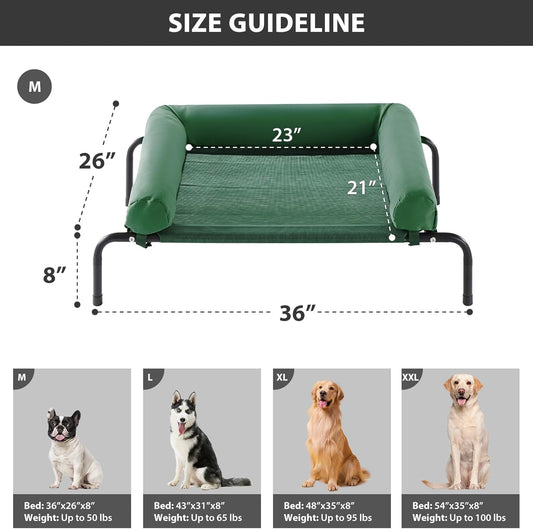 RRPETHOME Large Elevated Cooling Dog Bed, Raised Dog Cot Beds for Large Dogs, Elevated Outdoor Pet Cot, Chew Proof Portable Cooling Pet Cot with Skid-Resistant Feet and Breathable Mesh