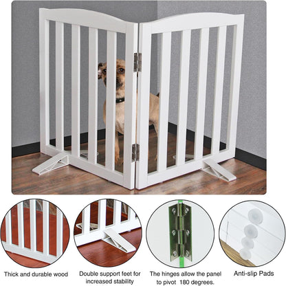 ZJSF Foldable Freestanding Indoor Dog Gate for House Wood White Long Pet Gates Dog Fence for Stairs Puppy Gates for Hallways,Pet Fence, Puppy Gate,Support Feet Included 24 "Height-2 Panels