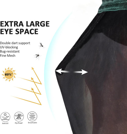 Harrison Howard Pro Luminous Horse Half Face Fly Mask Large Eye Space with Ears UV Protection for Horse Hunter Green XL