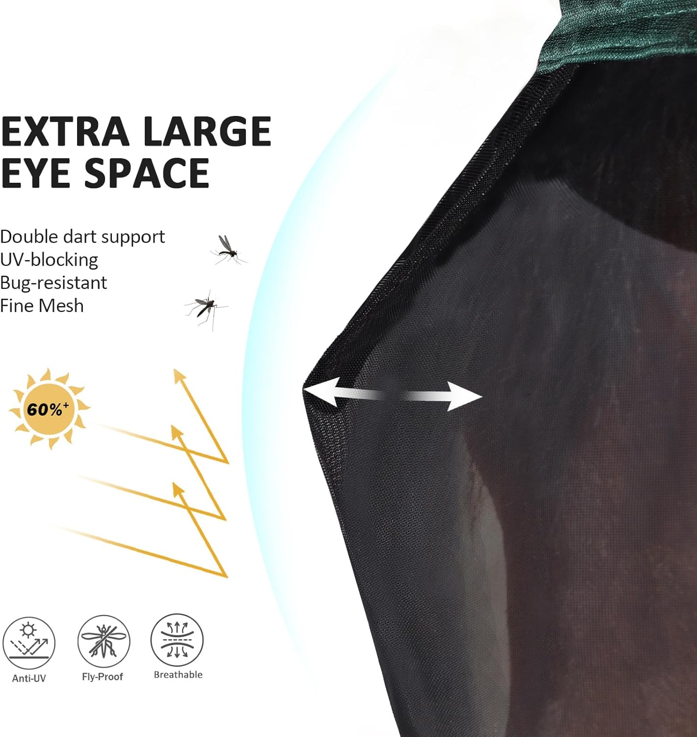 Harrison Howard Pro Luminous Horse Half Face Fly Mask Large Eye Space with Ears UV Protection for Horse Hunter Green L