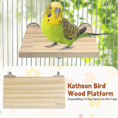 kathson Bird Wood Platform Parrot Perch Stand Parakeet Playground Cage Corner Shelf for Conures Budgies Parakeets Cockatiels Lovebirds 3Pcs