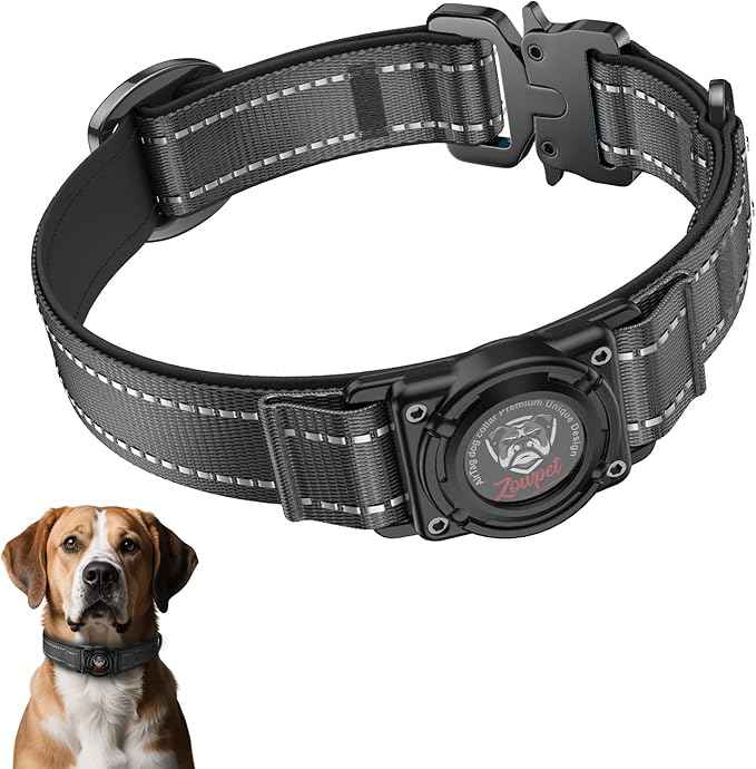 2026 Upgrade Airtag Dog Collar, Reflective Dog Collar with Airtag Holder, IP68 Waterproof| Metal Buckle| Ultra-Durable| Comfortable Padded, GPS Dog Collars for Medium Large Dogs (Black,XL)