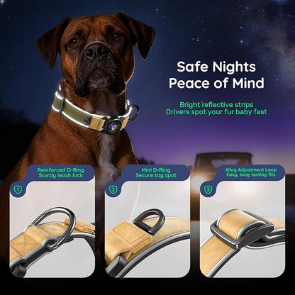 WhoseID Premium Leather Dog Collar - Waterproof AirTag Dog Collar | Magnetic Buckle Heavy Duty Collar | Medium Reflective Dog Collar with AirTag Holder