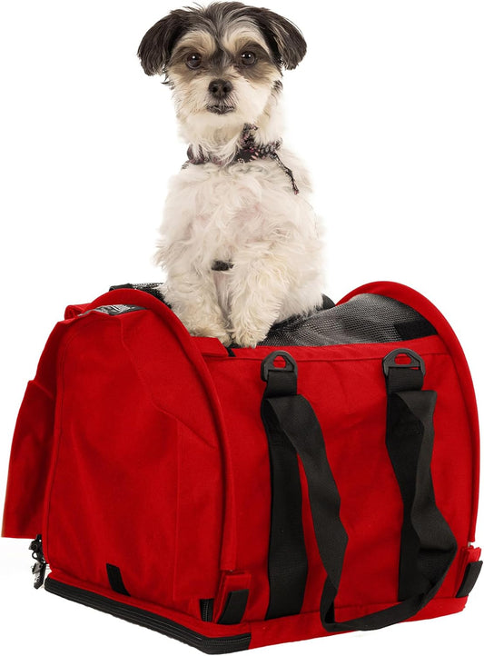 SturdiBag Pro 2.0 Pet Travel Carrier for Cats and Dogs | Soft Sided Pet Carrier Bag with Safety Clips and Seatbelt Straps for Airplane or Car Travel | Cube, Red - Pawvie