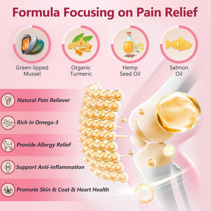 Glucosamine for Dogs, Joint Supplement for Dogs, Chondroitin, MSM, Hemp, Turmeric, Omega 3 for Pain Relief & Skin Health, Dog Hip and Joint Supplement with Calcium Support Bones Health, 120 Chews