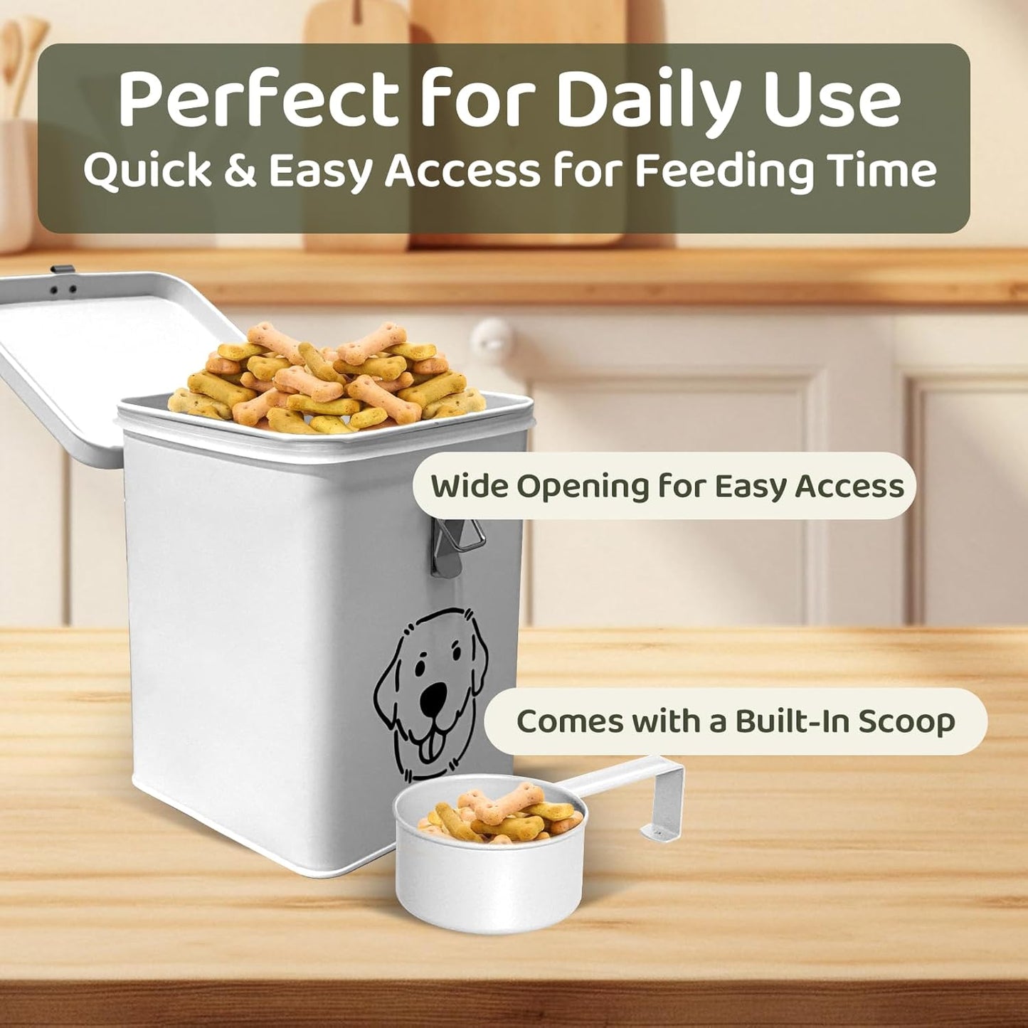 Dog Food Storage Container Airtight Dog Treat Container Pet Food Storage Containers Dog Treat Jar Tinplate Dog Treat Bin Olive Green