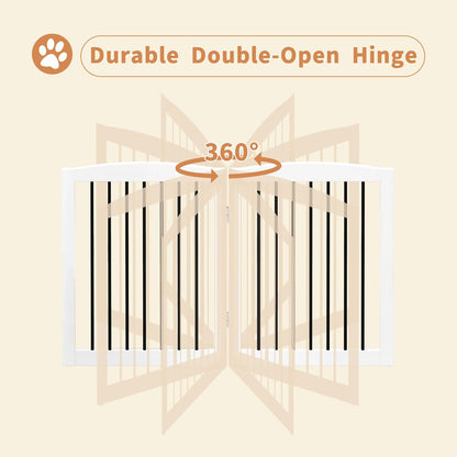 Freestanding Pet Gate for Dogs, Foldable Wooden Dog Gate for House, Indoor Pet Barrier for Stairs, Doorways, Support Feet Included, 24" Height 2 Panels, White