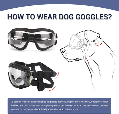 Pack of 2 Dog Goggles Dog Sunglasses for Medium to Large Breed Anti-UV Eye Protection with Adjustable Straps- Silver & Transparent