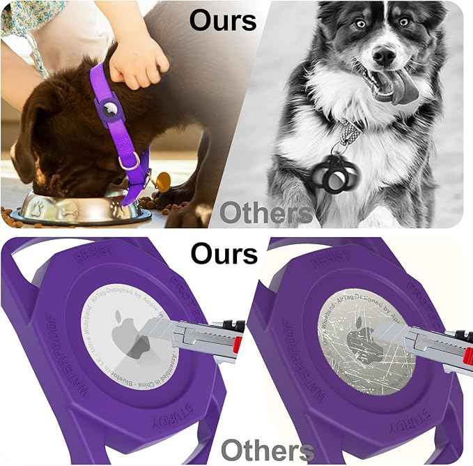 SANKALA Airtag Dog Collar Holder, [1 Pack] Waterproof Airtag Case for Dog Collar, TPU & Silicone Full Body Covered Apple Air Tag Collar Holder Protective Airtag Case for Pet Collar, Dark Purple