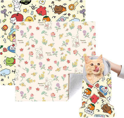 Cat Grooming Wrap, 2pcs [XL+XXL] Cat Restraint Wrap for Nail Clipping, Ear Cleaning, and Teeth Brushing, Self-Adherent, Anti-Bite, Anti-Scratch, Anti Scratch, Pink+Yellow