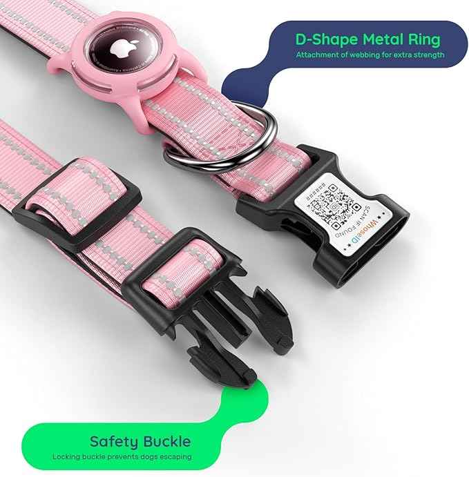 Airtag Dog Collar with QR Code, Reflective Dog Collar with Airtag Holder, Soft Padded & Safety Locking Buckle Adjustable Pet Collar for Medium Dogs