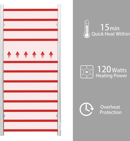 KEG Towel Warmer Wall Mounted with Built-in Timer 12 Bars Electric Stainless Steel Heated Towel Racks for Bathroom, Hot Plug-in Bath Towel Heater Brushed Nickel