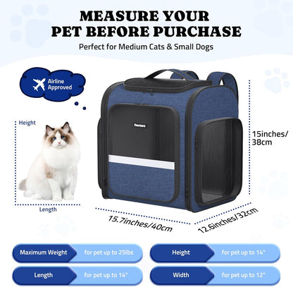 Pawtners Dog Backpack Carrier Dog Carrier with Anti-Scratch Mesh with Great Ventilation, Large Pet Carrier Backpack for Small Dogs & Large Cats, Foldable Designed Pet Backpack Perfect for Travel - Pawvie