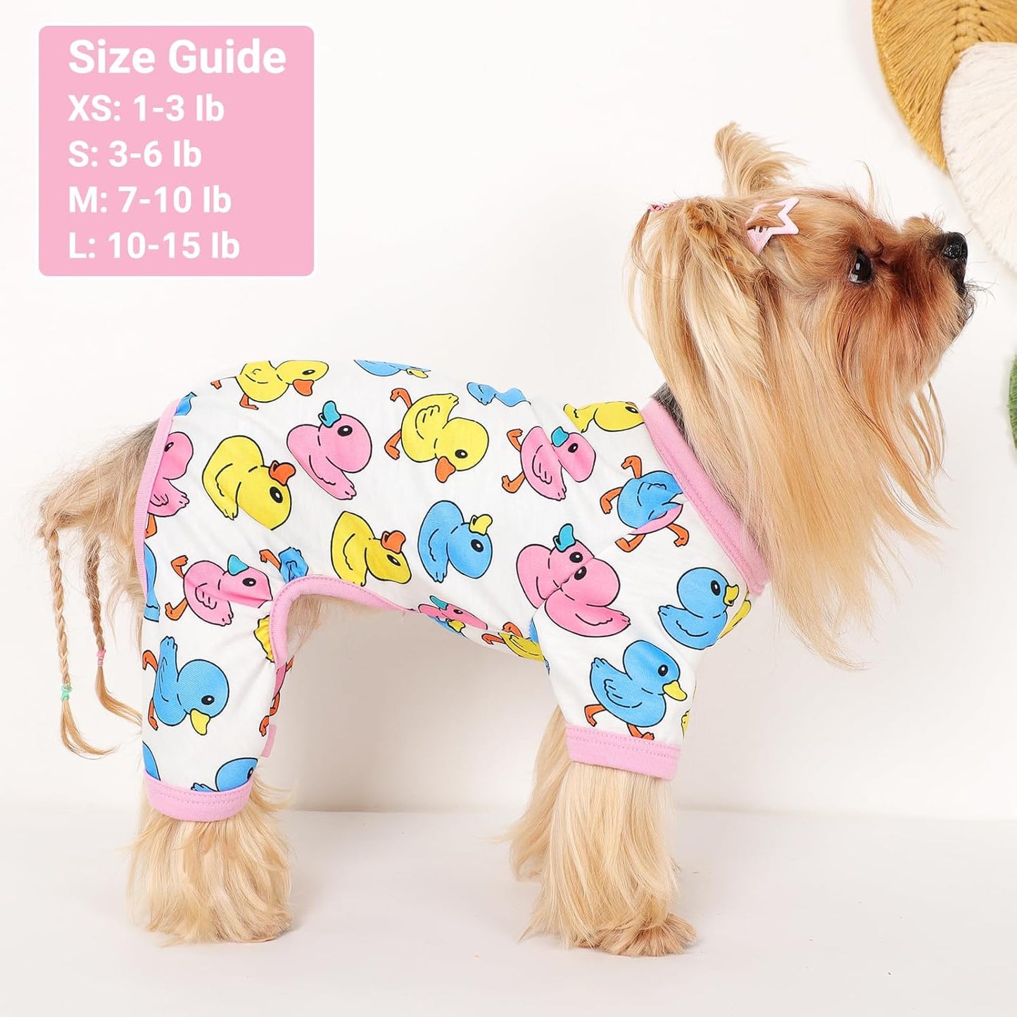 Dog Pajamas Small Sized Dogs Stretchable Summer Dog Clothes Pjs 4 Legs Girl Boy Cute Soft Puppy Outfits Doggie Cat Jammies Jumpsuit Sleeper for Pet (Duck, Medium)