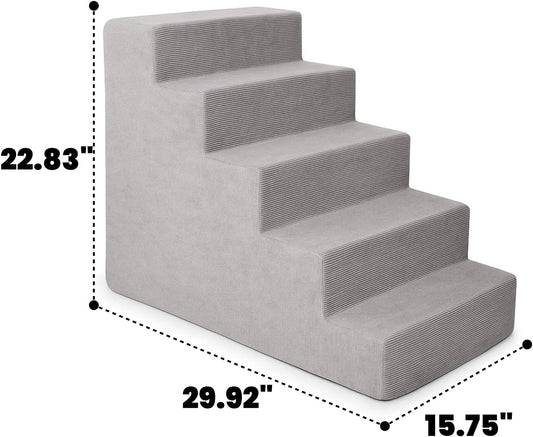 MEWANG Dog Stairs for Small & Medium Dogs and Old Cats â3/4/ 5 Steps High-Density Foam Pet Ramp for Bed & Couch, Non-Slip, Washable Cover, Grey (Square Corner, 5 Steps: 29.92''Ă22.83''Ă15.75'', 2)