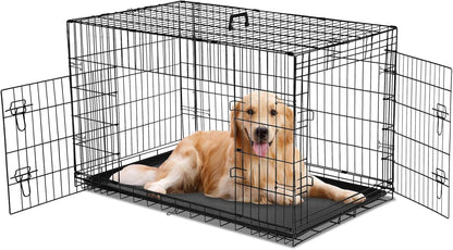 Dog Crate, 36 Inch Medium Wire Kennel with Divider Panel, Metal Cages with Double Door, Leak-Proof Pan Tray, Folding Portable for Indoor Outdoor Travel