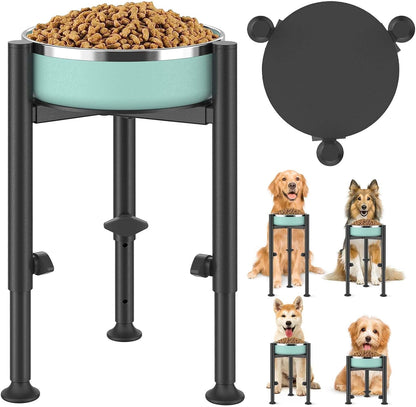 Adjustable Dog Bowls Elevated Stand- 4 Heights, Wide 6-10" -Oppro Metal Raised Tall Single Dog Food Bowl Stands Holder, Upgrade Lifted Water Feeder with Tray for Medium Large Small Breed, Black