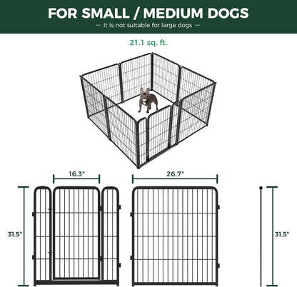 FXW Homeplus Unleashed Indoor Dog Playpen - Stress-Free and Safe Play, Heavy Duty 32 Inch 8 Wire Panels Dog Pen for Small and Medium Dogs, Black│Patented