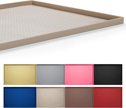 Hubulk Dog Feeding Mat,100% Waterproof Food Grade Silicone Pet Food and Water Bowl Placemat,Dishwasher, High Raised Edge to Prevent Spills,Nonslip Tray to Stop Messes on Floor（32"x24"x1.0", Taupe）
