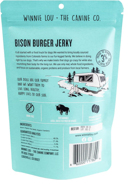 Winnie Lou Bison Burger Jerky Dog Treats – Limited Ingredient, Human Grade, Training Treats for Small, Medium & Large Dogs, Made in USA (2 Pack)