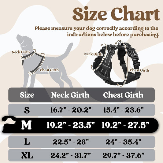 rabbitgoo Dog Harness Medium Sized, No Pull Pet Harness with 3 Buckles, Adjustable Soft Padded Vest with Control Handle, Walking Reflective Pet Vest for Medium Dogs, Black, M