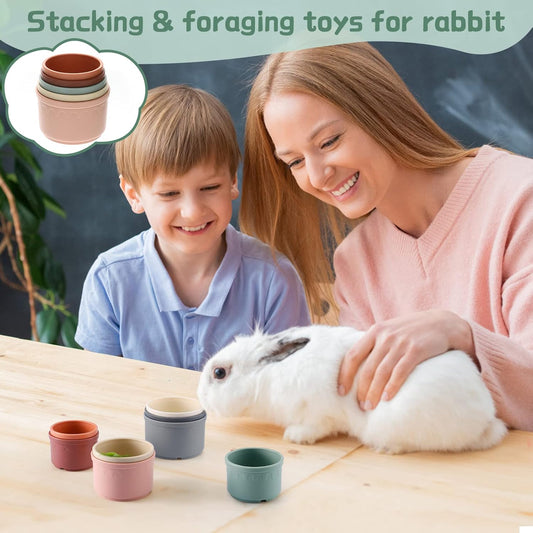 MEWTOGO 8 Pcs Stacking Cups for Bunny - Multi-Colored Reusable Rabbits Bunny Toys of Different Sizes, Safe Plastic Nesting Toys for Guinea Pig Hamster Gifts Hiding Food and Playing