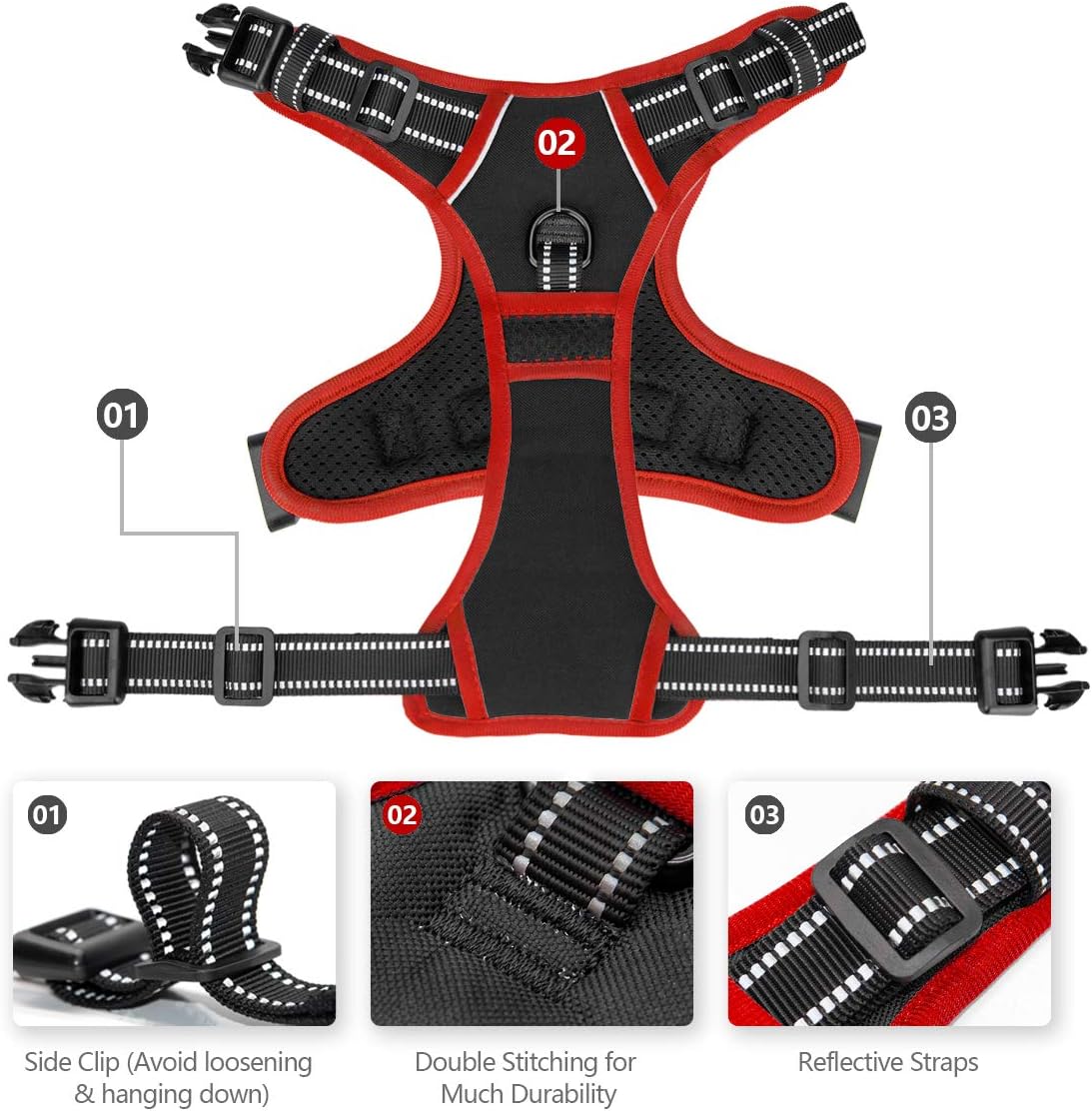 PHOEPET 2019 Upgraded No Pull Dog Harness, Reflective Adjustable Vest, with a Training Handle + 2 Metal Leash Hooks+ 3 Snap Buckles +4 Slide Buckles(M, Black)