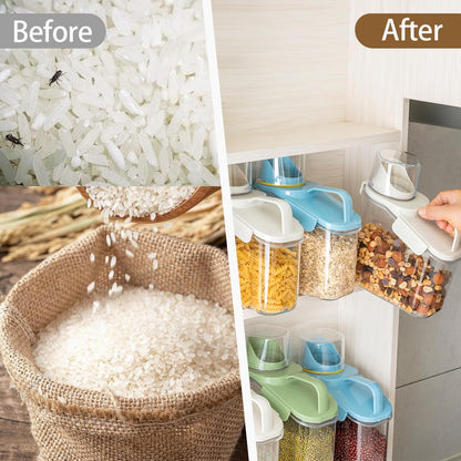 3 Pieces Cereal Containers Storage, 51fl.oz/1.5L Compact Crystal Clear Dry Food Storage Containers with Pouring Spout Measuring Cup for Rice Nuts Beans Pet Food Snacks Candies, 3PCS