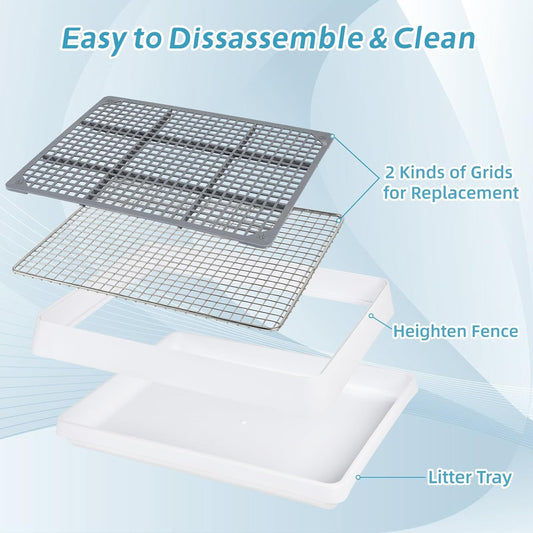 FHTONGE Bunny Litter Pan for Cage Corner with Steel Grid Holes, Rectangula Rabbit Litter Box Pet Toilet for Rat Chinchilla Hedgehog Hamster Ferret Guinea Pig, Small Animals Potty Trainer Tray