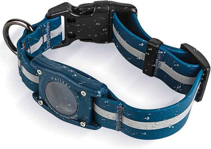 PetIsay AirTag Dog Collar with Built-in Holder – IP68 Waterproof Biothane Dog Collar, Reflective, Odor-Proof, Adjustable Heavy-Duty Tracking Collar for Dogs, Secure AirTag Holder(Blue, L)