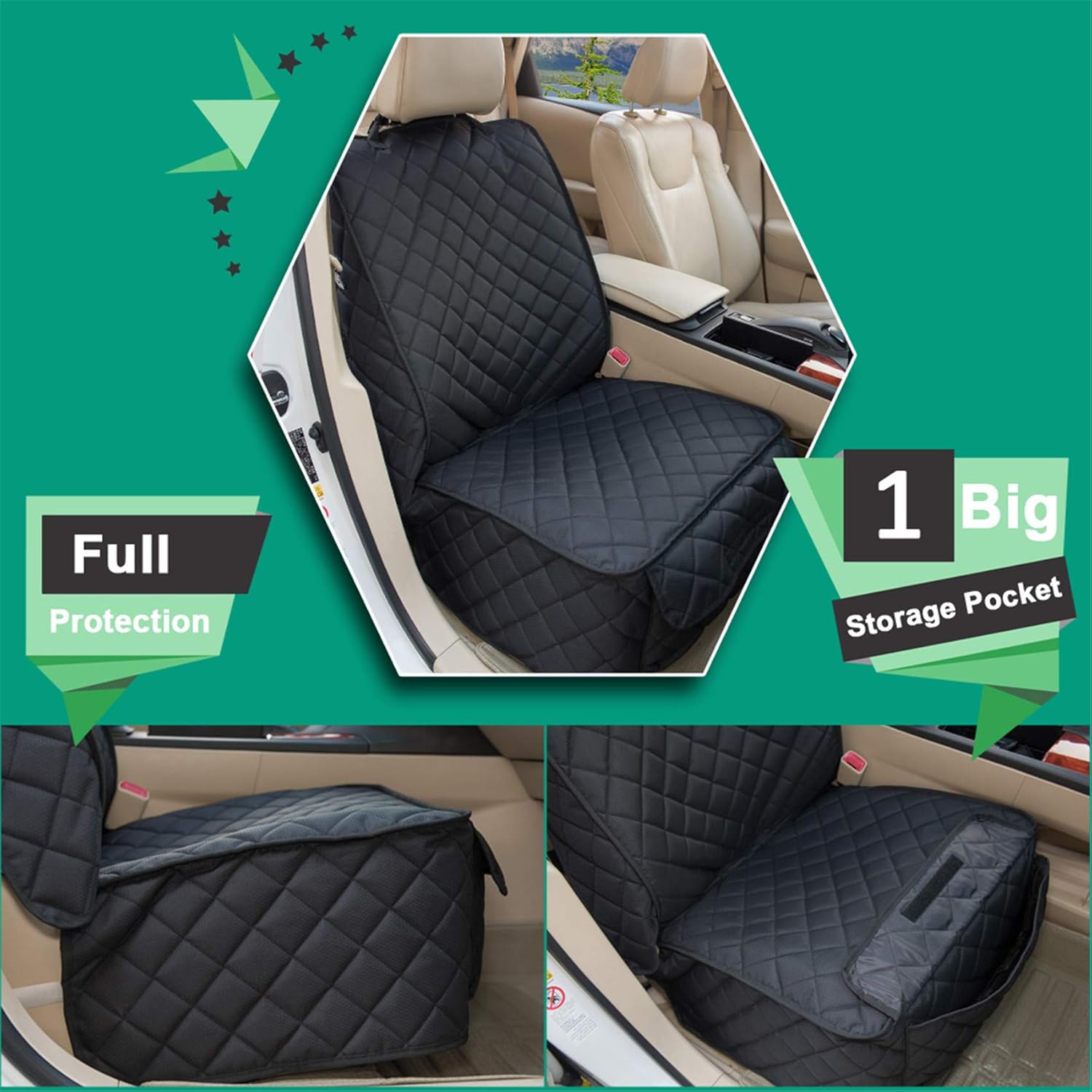 Waterproof Front Seat Cover Dog Car Seat Covers Nonslip and Full Protection with Side Flaps Fits Most Cars, Trucks, SUVs(Black, 1Pack) - Pawvie