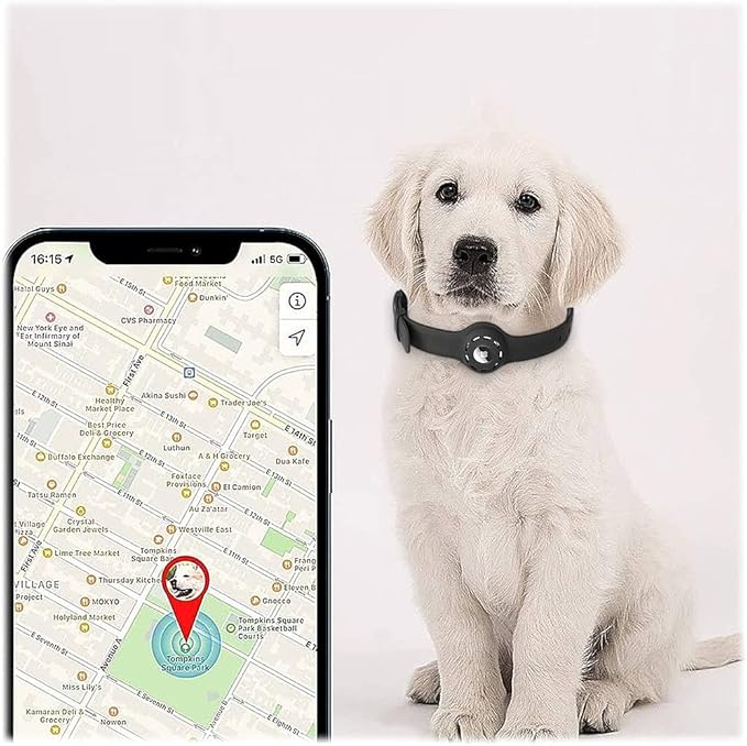 SaharaCase Adjustable Silicone Dog Collar Case for Apple AirTag (Large Dogs) [Shockproof Bumper] Rugged Protection Antislip Grip (Black)