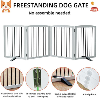 ZJSF Freestanding Panel Gate for Indoor Doorways, Stairs, or Hallways - Foldable White Wooden Dog Gates - Support Feet Included - 32" Height - 4 Panels