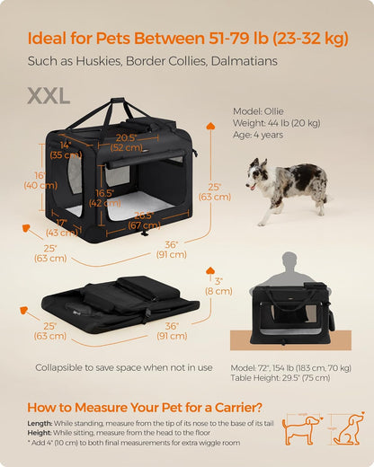 Feandrea 36 Inches Collapsible Soft Dog Crate, Portable Travel Dog Crate for Indoor and Outdoor Use, Dog Carrier Kennel with Safety Zippers, for Living Room, Car, Travelling, Camping, Black UPDC90H